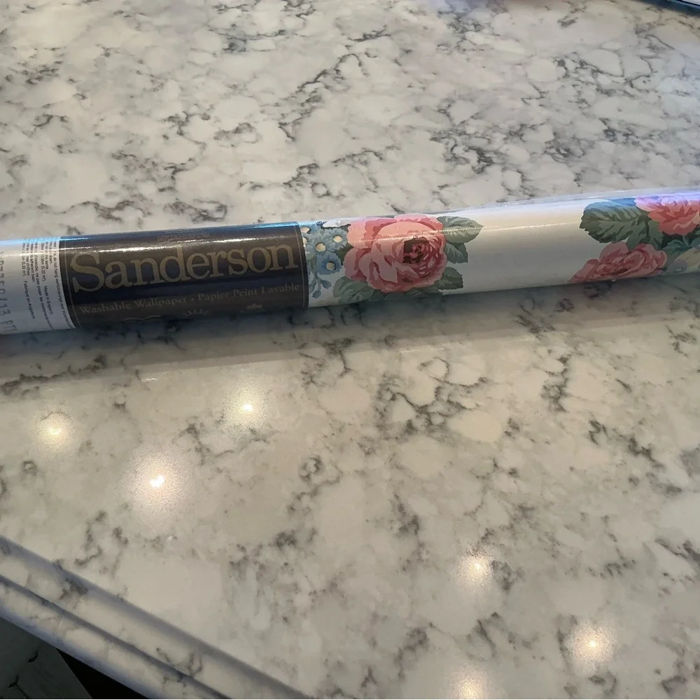 Sanderson Floral Wallpaper Roll with Pink Roses/ yellow and Green-leafs Design